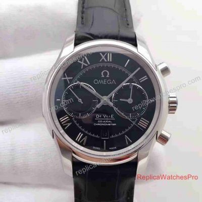 Swiss Copy Omega De Ville Chronograph Mens Watch SS Leather 42mm